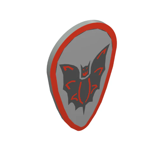 Del 2586p4f – Minifigur, sköld ovoid med svart och röd fladdermus på silverbakgrundsmönster