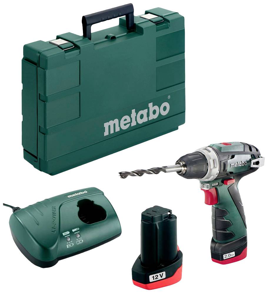 Metabo PowerMaxx BS 600080500 Borrskruvdragare batteri 10.8 V 2.0 Ah Li-Ion inkl. 2x batterier, inkl. laddare, inkl. väs