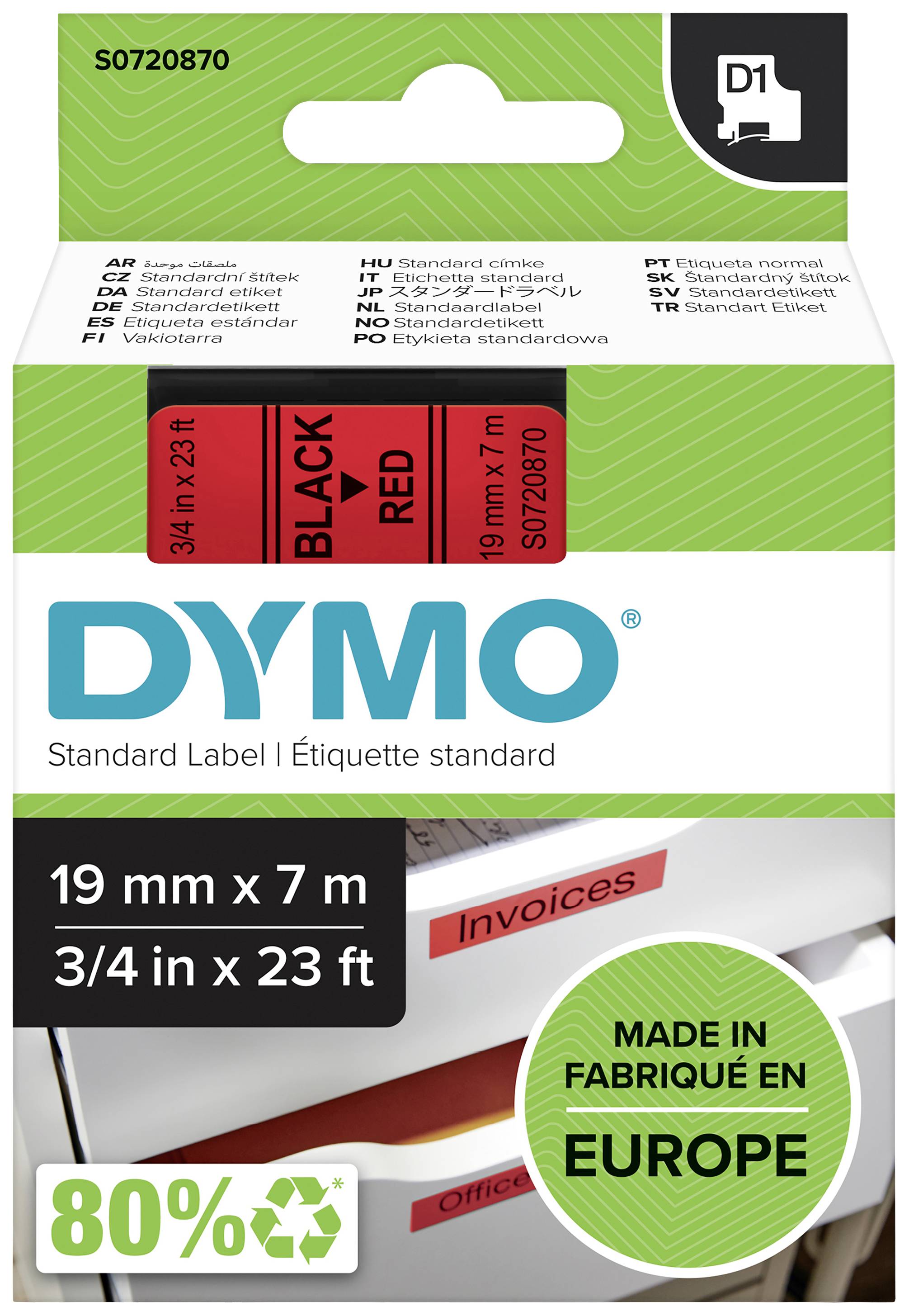 DYMO 45807 Märkband Polyester Bandfärg: Röd Skriftfärg: Svart 19 mm 7 m