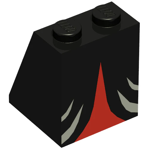 Part 3678ap01 – Slope 65 2 x 2 x 2 without Bottom Tube with Minifigure Dress / Skirt / Robe, Dark Gray and Red Witch Pattern