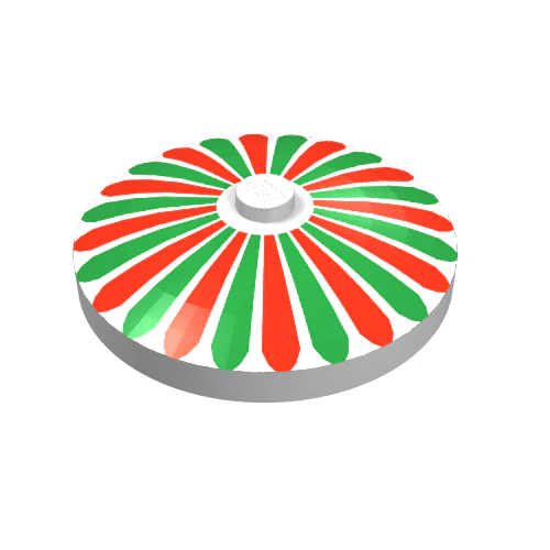 Part 3960p01 – Dish 4 x 4 Inverted (Radar) with Solid Stud with Red and Green Stripes / Petals Pattern