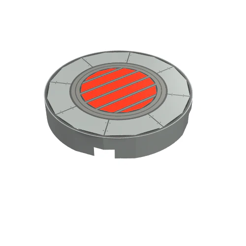 Del 4150ps1 – Kakel, rund 2 x 2 med gula och svarta ventilationslinjer i röd cirkel och plattor med nitmönster (SW Podracer)