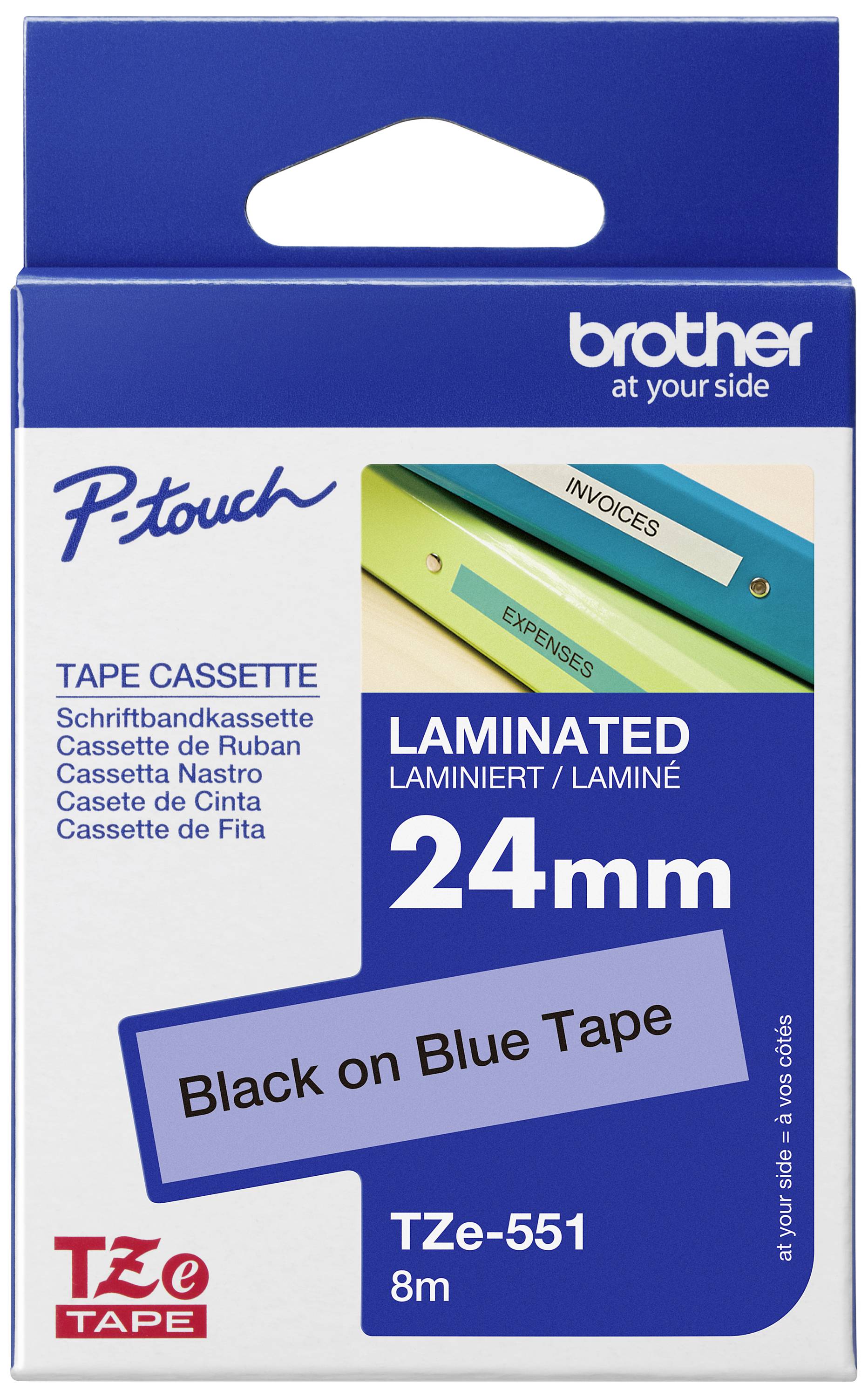 Brother TZe-551 Märkband PET Bandfärg: Blå Skriftfärg: Svart 24 mm 8 m